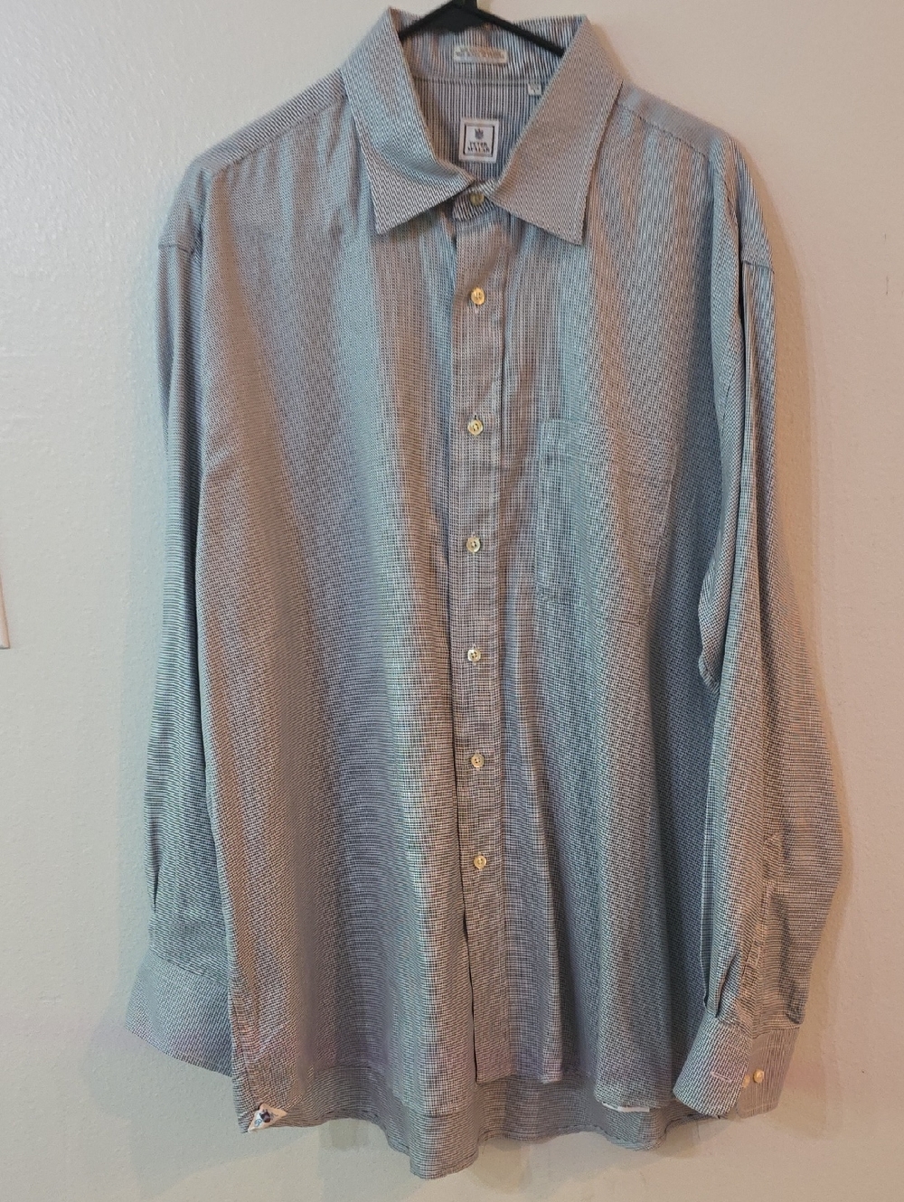 Peter Millar L 17.5 Men's Button-Down Dress Shirt - Light Blue Microcheck